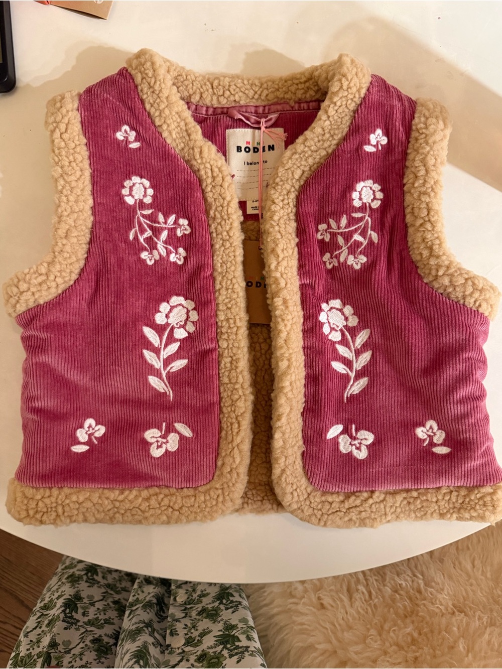 NWT Girls 5/6 Mini Boden Borg Corduroy Vest with Sherpa fleece interior